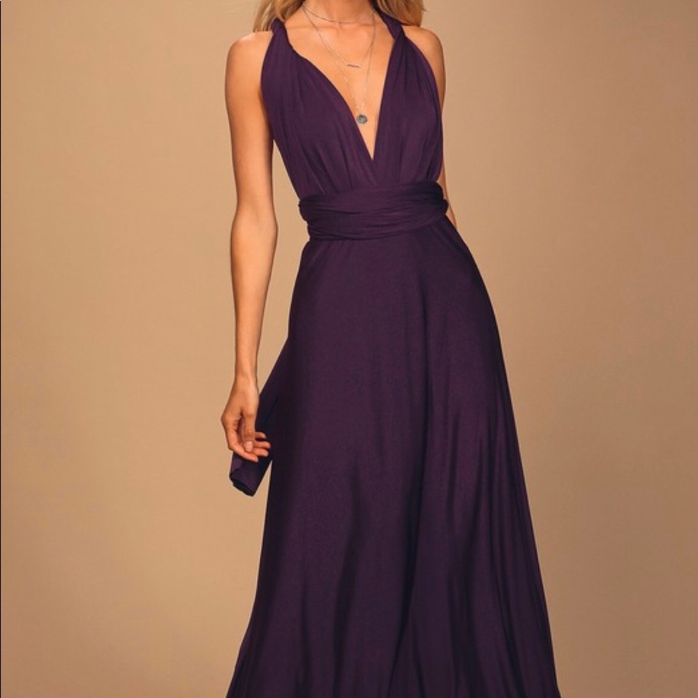 Lulu's Plum Deep V-Neck Maxi Dress